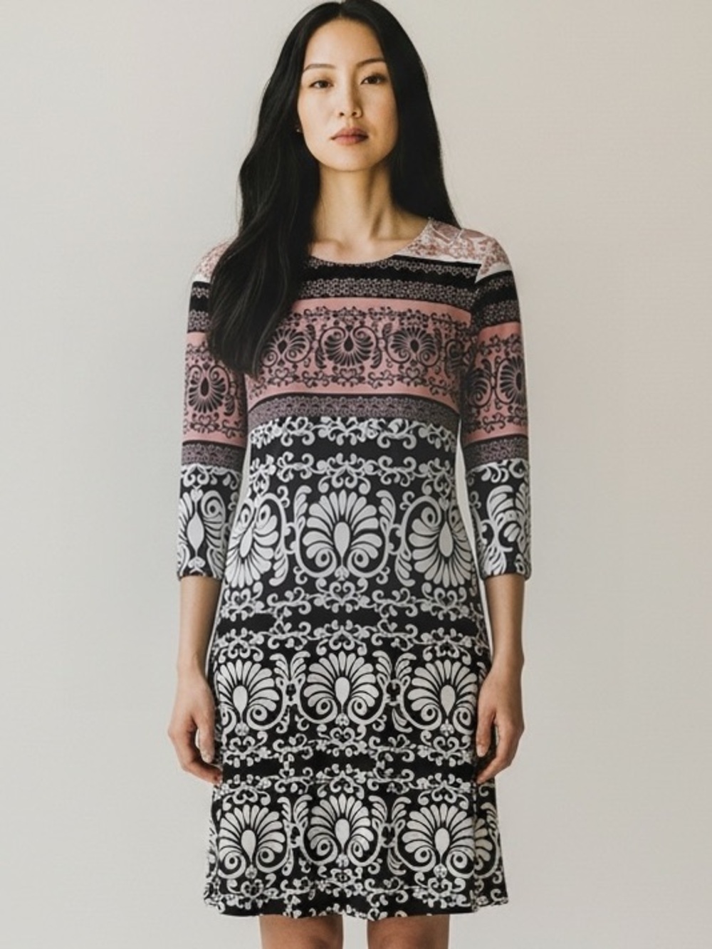 Taylor Black and Blush Patterned Midi Dress